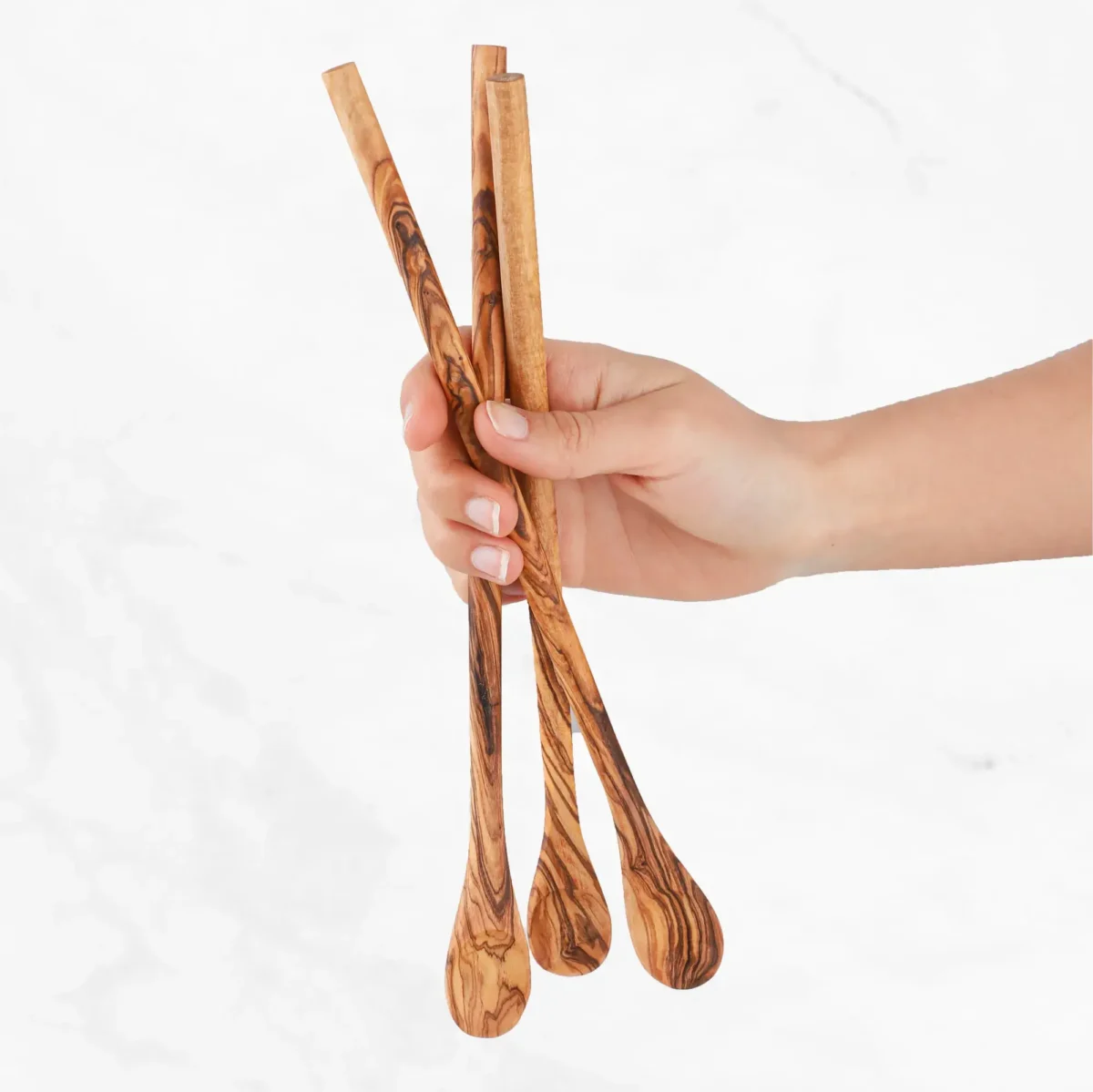 Long Handle Iced Tea Spoon - Handcrafted Olive Wood - Image 1